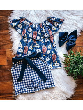 Wellington Designs Sweet Highland Cow Shorts Set, Sz 6/7 NWT